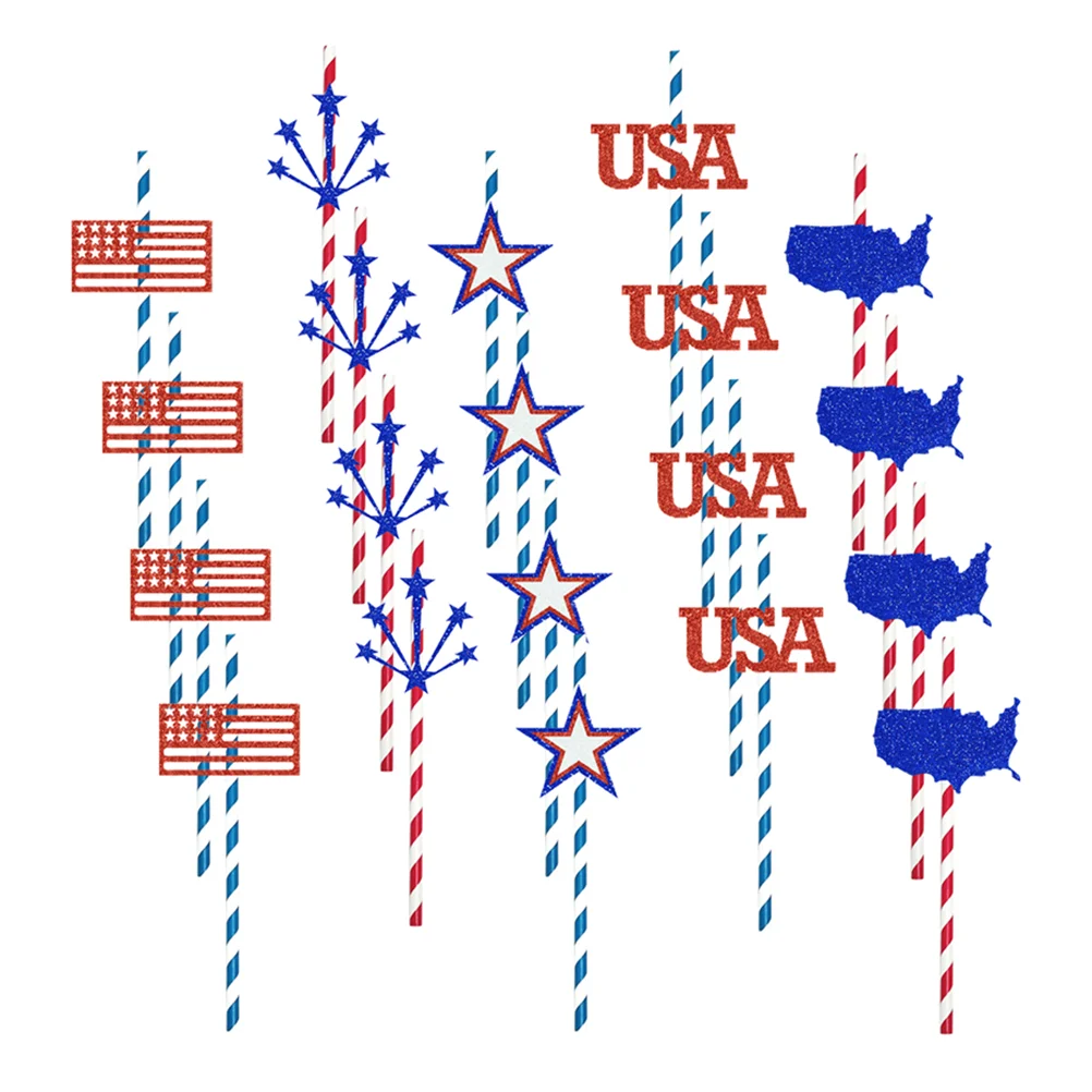 

20pcs Paper Straws Independence Day Straws Biodegradable Drinking Straws