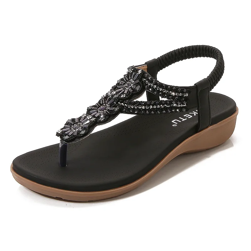 

2023 Summer Holiday Shoes Women Beach Sandals Flowers Flat Women Sandals Bohemian Style Brand Ladies Shoes Plus Size 42 A4306