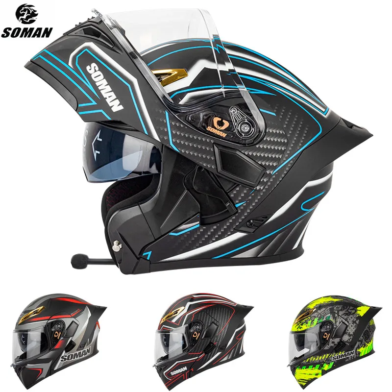 

Soman Double Lens Flip Up Compatible Helmet ECE Motorcycle Scooter Capacete Casco Moto With Bluetooths Headset