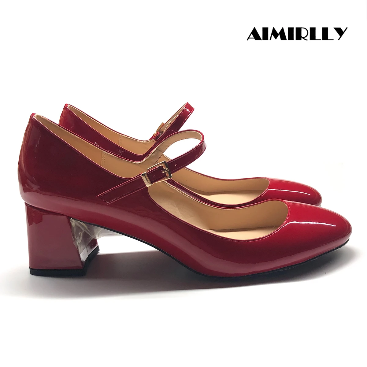 Элегантные женские туфли-лодочки Мэри Джейн на блочном каблуке красные