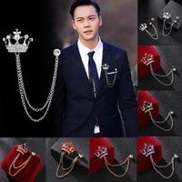 aslsaw high end personality fashion mens crown brooch british style suit chain pin badge retro female corsage