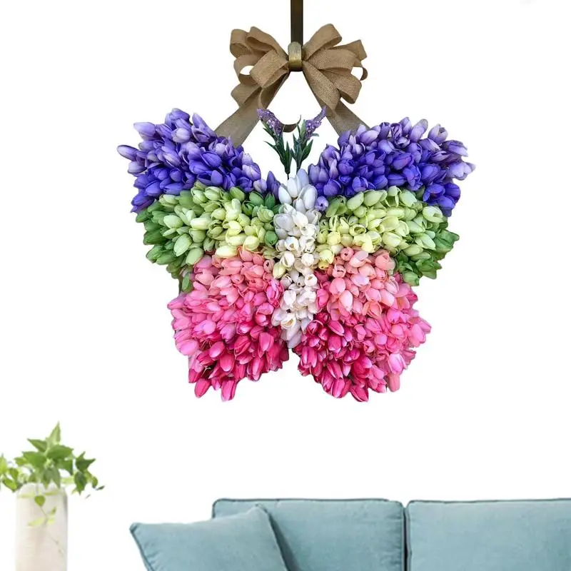 

Tulip Butterfly Wreath Spring Wreaths For Front Door Front Door Welcome Garland Colorful Spring Wreaths For Farmhouse Cabin
