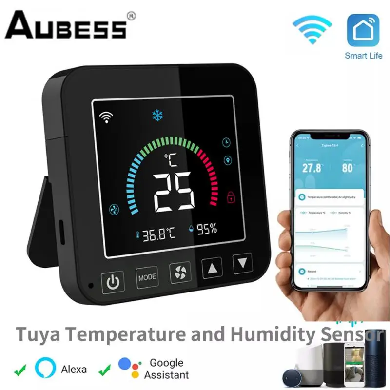 

Термостат для кондиционера с Wi-Fi, инфракрасный контроллер влажности и температуры, питание от USB, сенсорный ЖК-экран, Google Home и Alexa