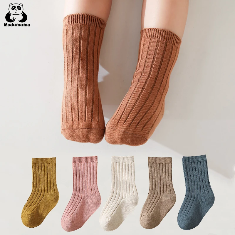 

Modamama 3PCS Set New In Baby Socks Solid Striped Cotton Newborn Socks Cotton Infant Floor Socks High Elastic Children Socks