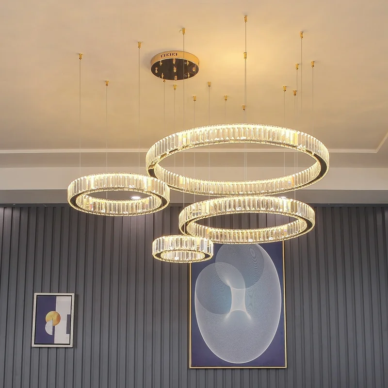 

Pendant Lights Modern Luxury Crystal Leds Villa Staircase Led Dimmable Steels Foyer Led Light Hanging Lamps Lighting