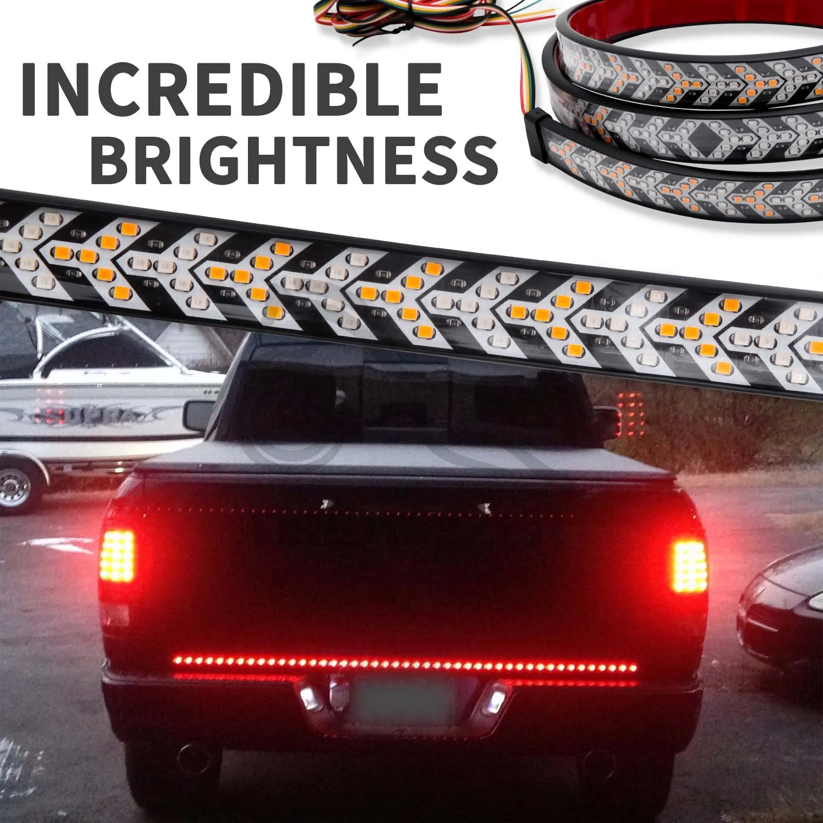 

DC 12 24V Red Amber Pickup Turn Signal Truck Container Cargo Jeep RV SUV Brake Light Strip LED Tail light