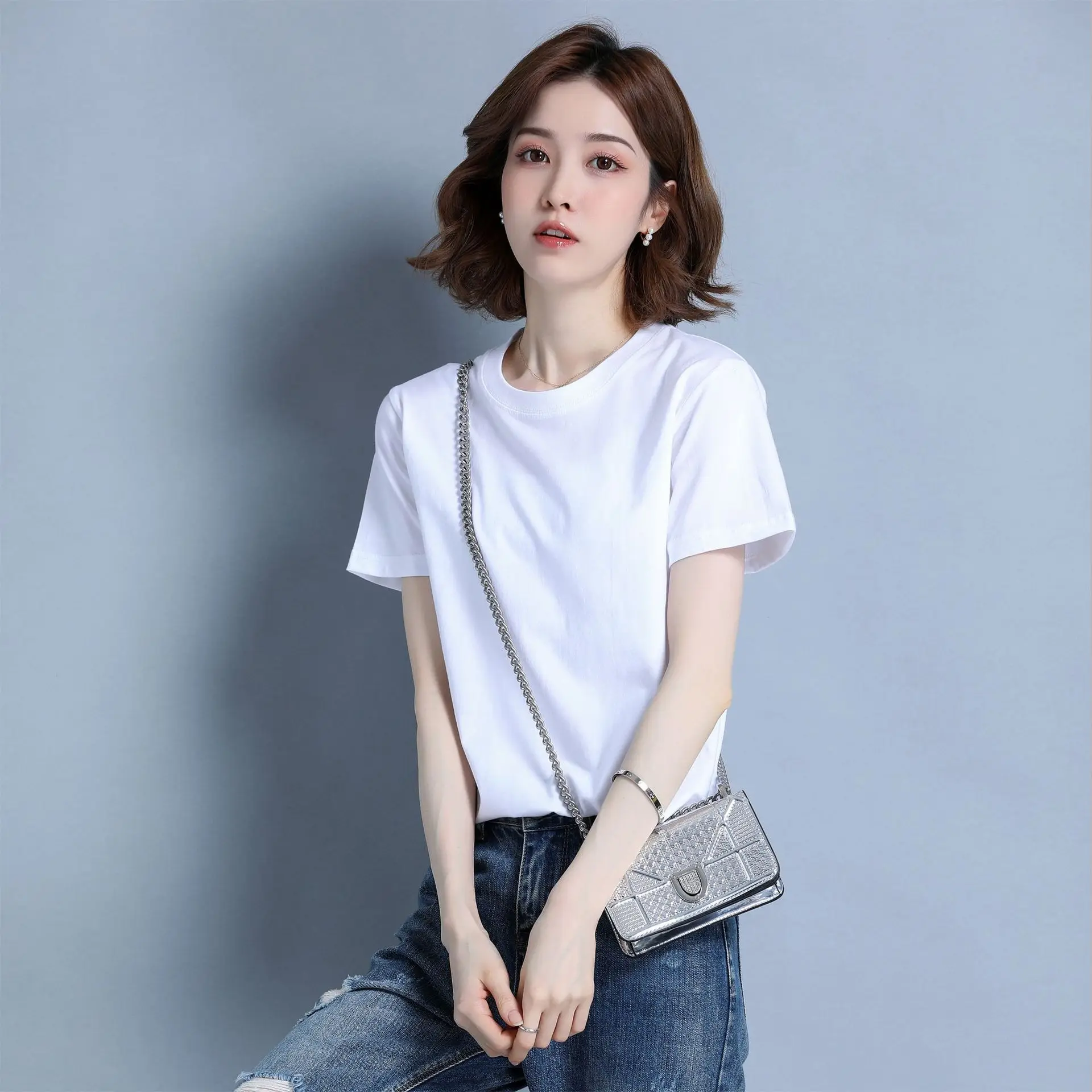 

Женская футболка с аппликацией, повседневный пуловер с круглым вырезом, в стиле Харадзюку, художественная одежда, 2021