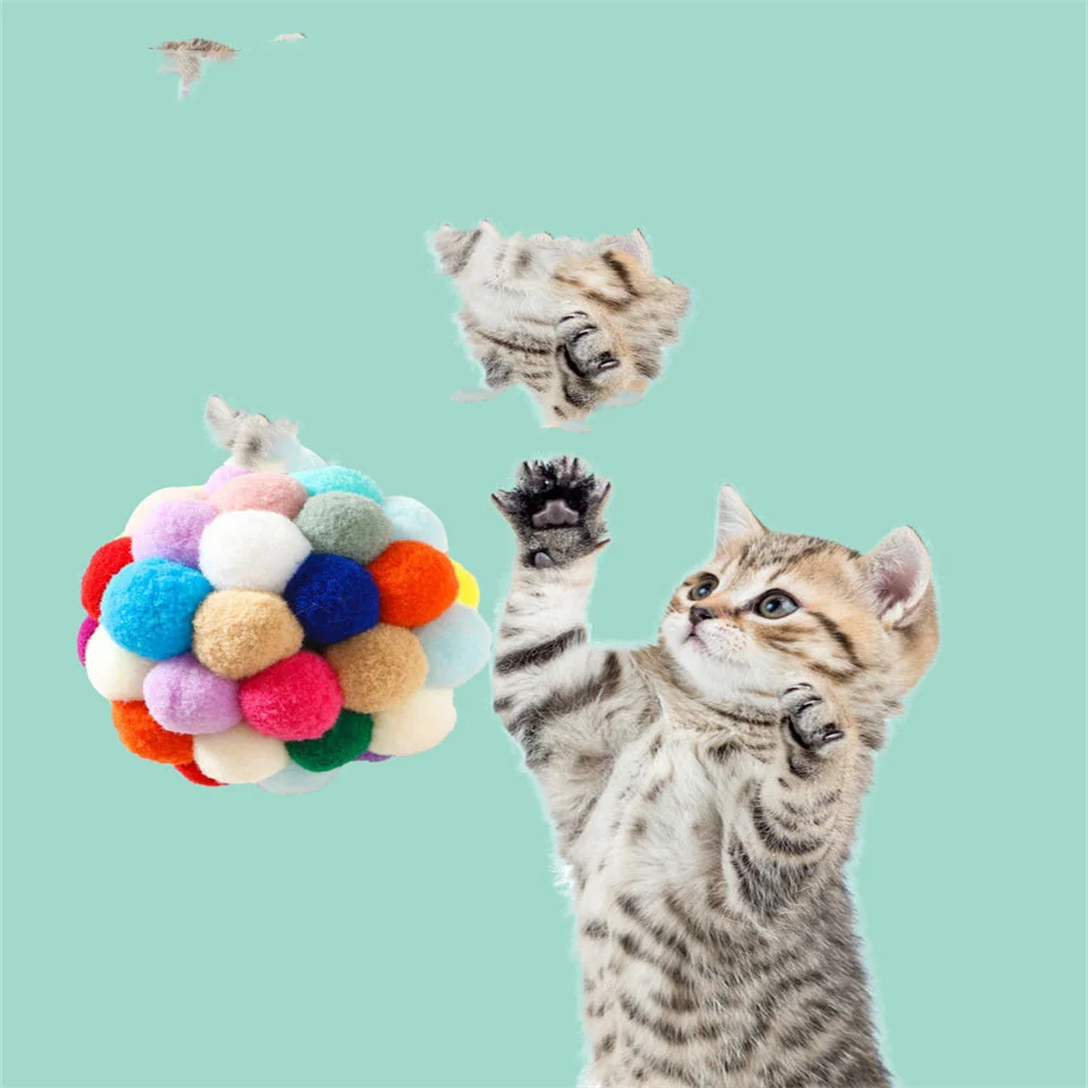 

Pet Supplies CaSt Toys Colorful Handmade Bell Elastic Ball Fairy Plush Rainbow CatS Scratch Ball Bath Bubble Balls Dog Repeller