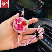 bandai lotso doraemon cute telescopic fast charge three in one data cable for iphone lighting type c micro usb portable charger