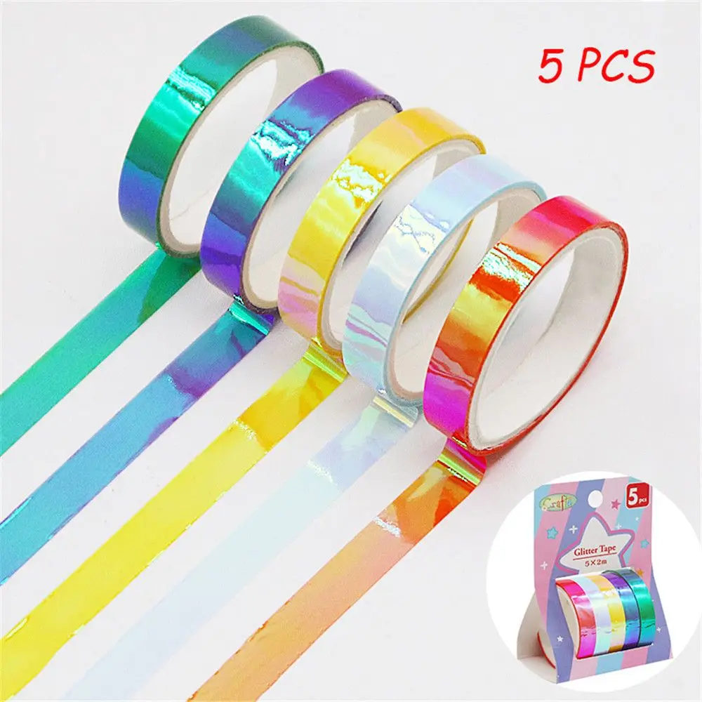 

Decorative Glitter Adhesive School Office Supplies Gradual Change Color Masking Tape Laser Washi Tape Set Rainbow