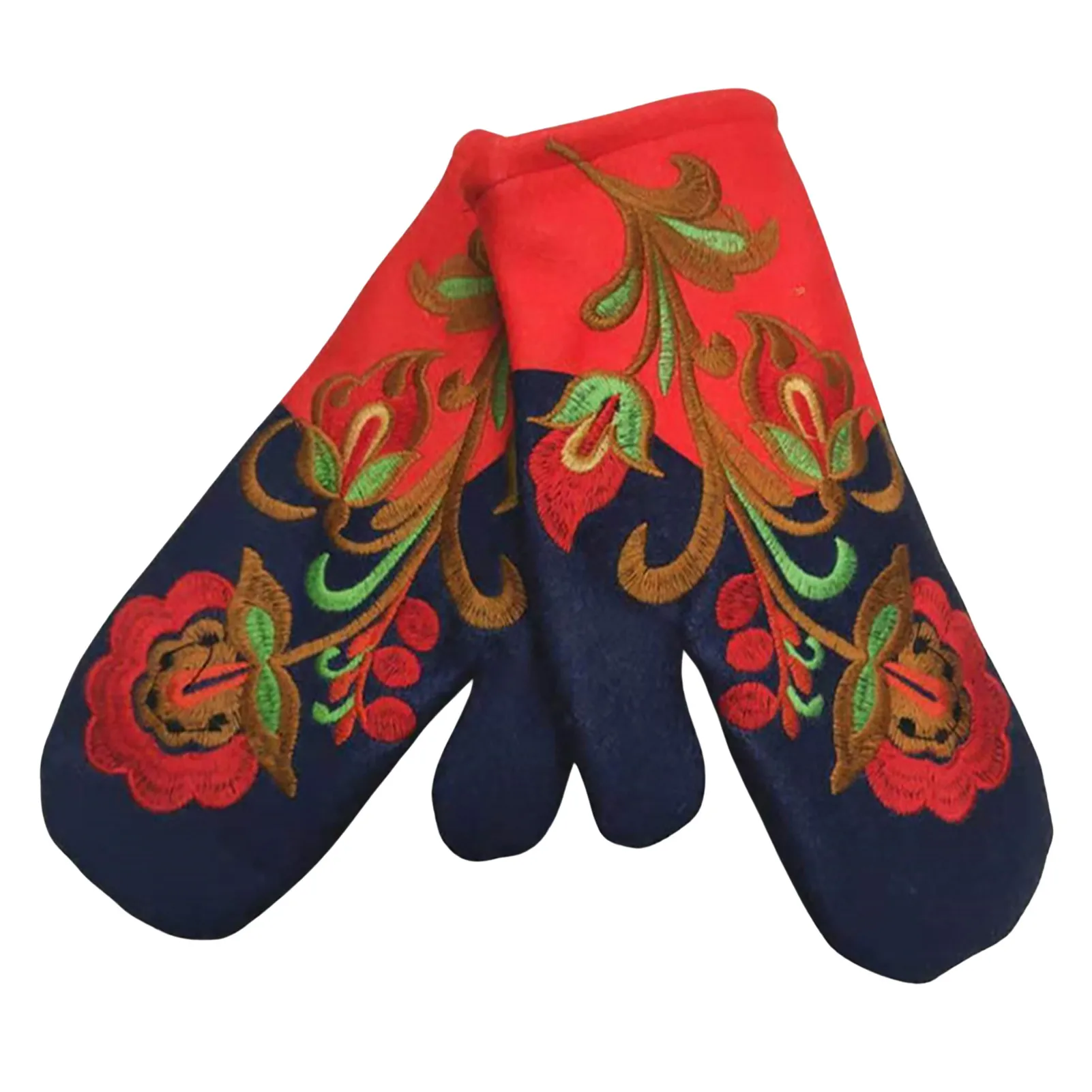 

Wool Gloves Women Cashmere Gloves Womens Work Gloves Thicken Winter Gloves With Flower Embroidery Warm Fingerless Gloves For Col