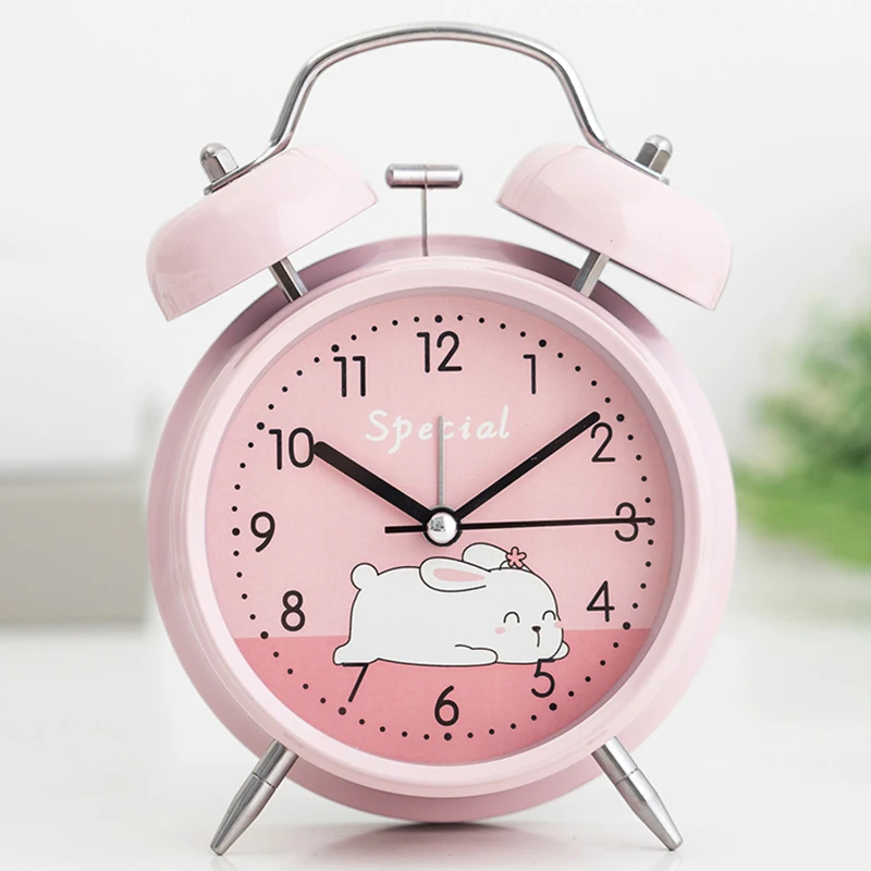 Retro Metal Alarm Clock Gets Bed Ringing Bell Bedside Mute Needle Table Clock