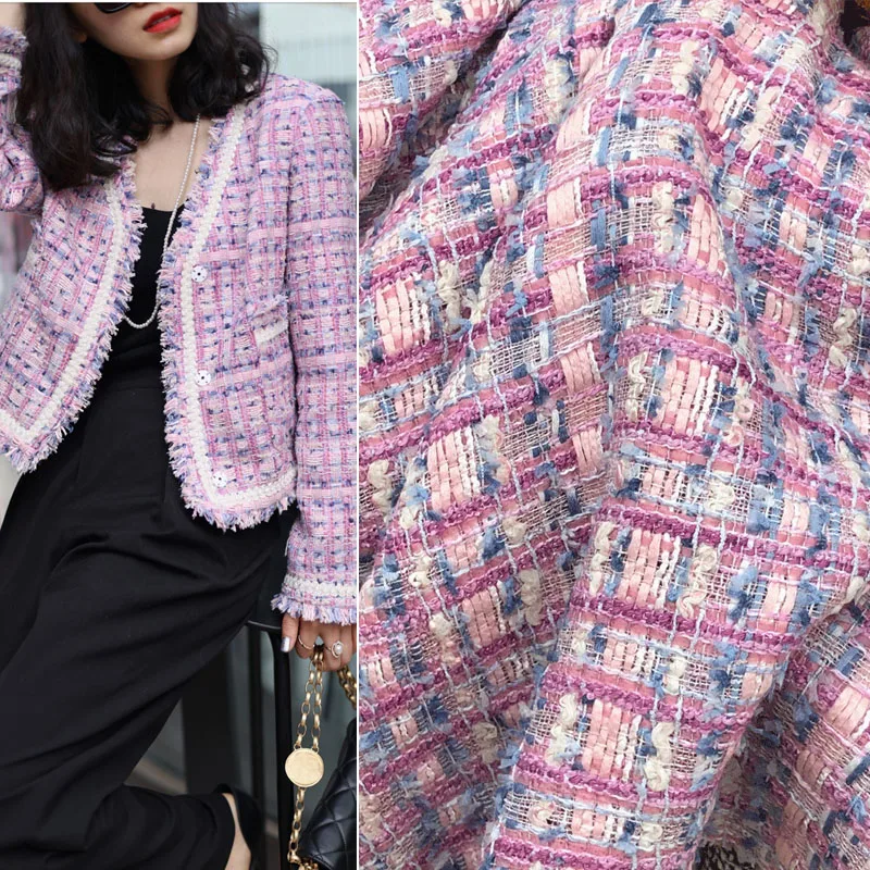 

50x145cm Purple Yarn-Dyed Tweed Fabric For Woman Coat Dress Telas Por Metro Tissus Au MÈTre Ткань Для Шитья Одежды DIY Cloth