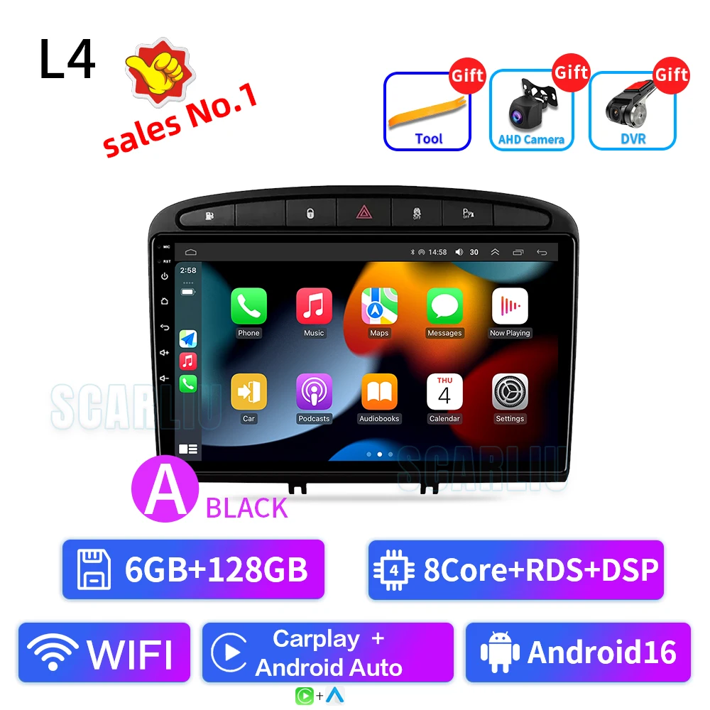

Android 16 Carplay Auto для Peugeot 308 308 SW 2007-2015 408 2012-2020 Автомобильный радиоприемник GPS Мультимедийный видеоплеер Стерео WIFI + 4G DSP