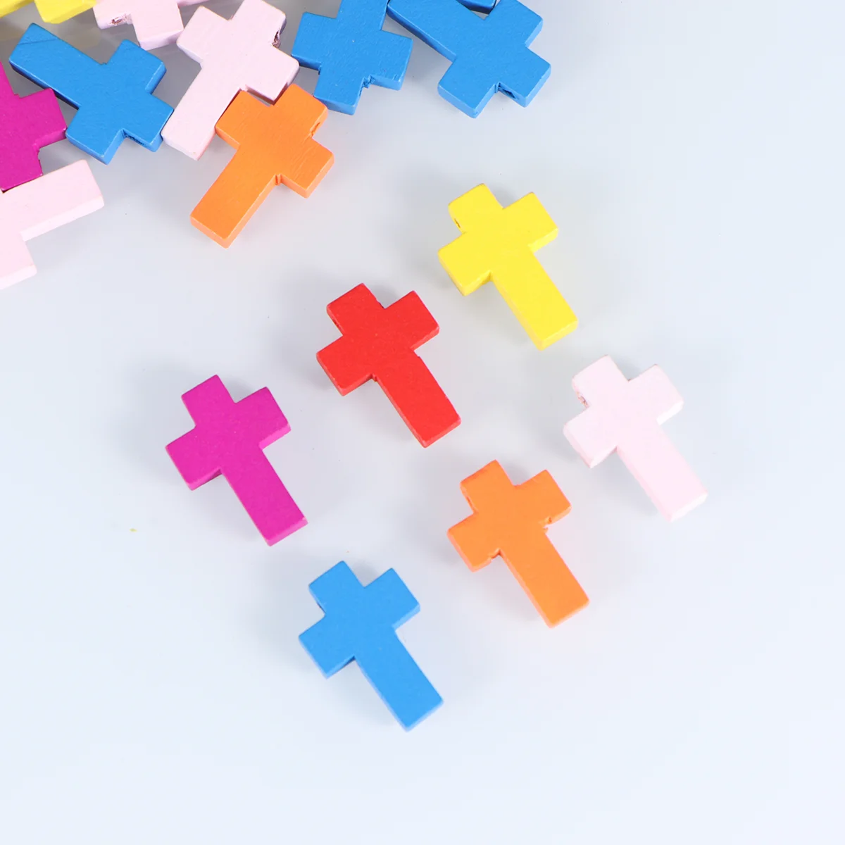 50 Pcs Charm Necklace Long Pendant Pendants Wooden Cross Colorful Bamboo Charms Making