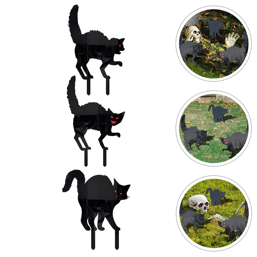 

3 Pcs Photo Props Kitten Acrylic Cat Decor Garden Ornament Decorations Ground Inserted Stake