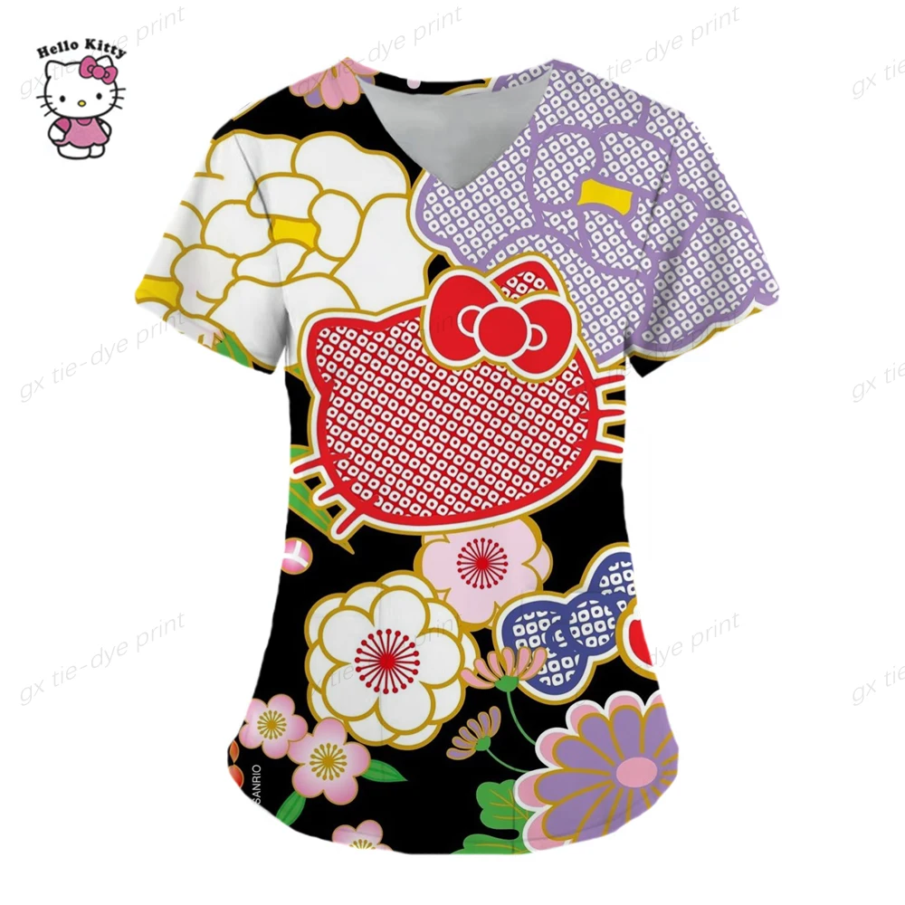 

Женский топ с коротким рукавом и V-образным вырезом, с принтом Hello Kitty