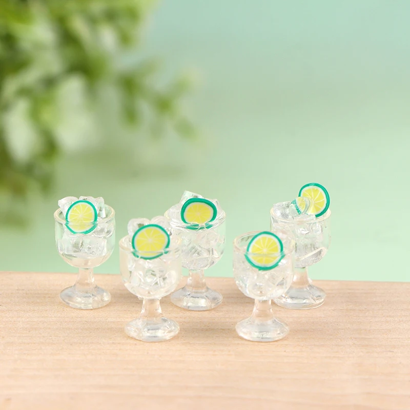 

5Pcs 1:12 Dollhouse Miniature Lemon Ice Cup Wine Glass Mini Drink Cup Furniture Model Decor Toy