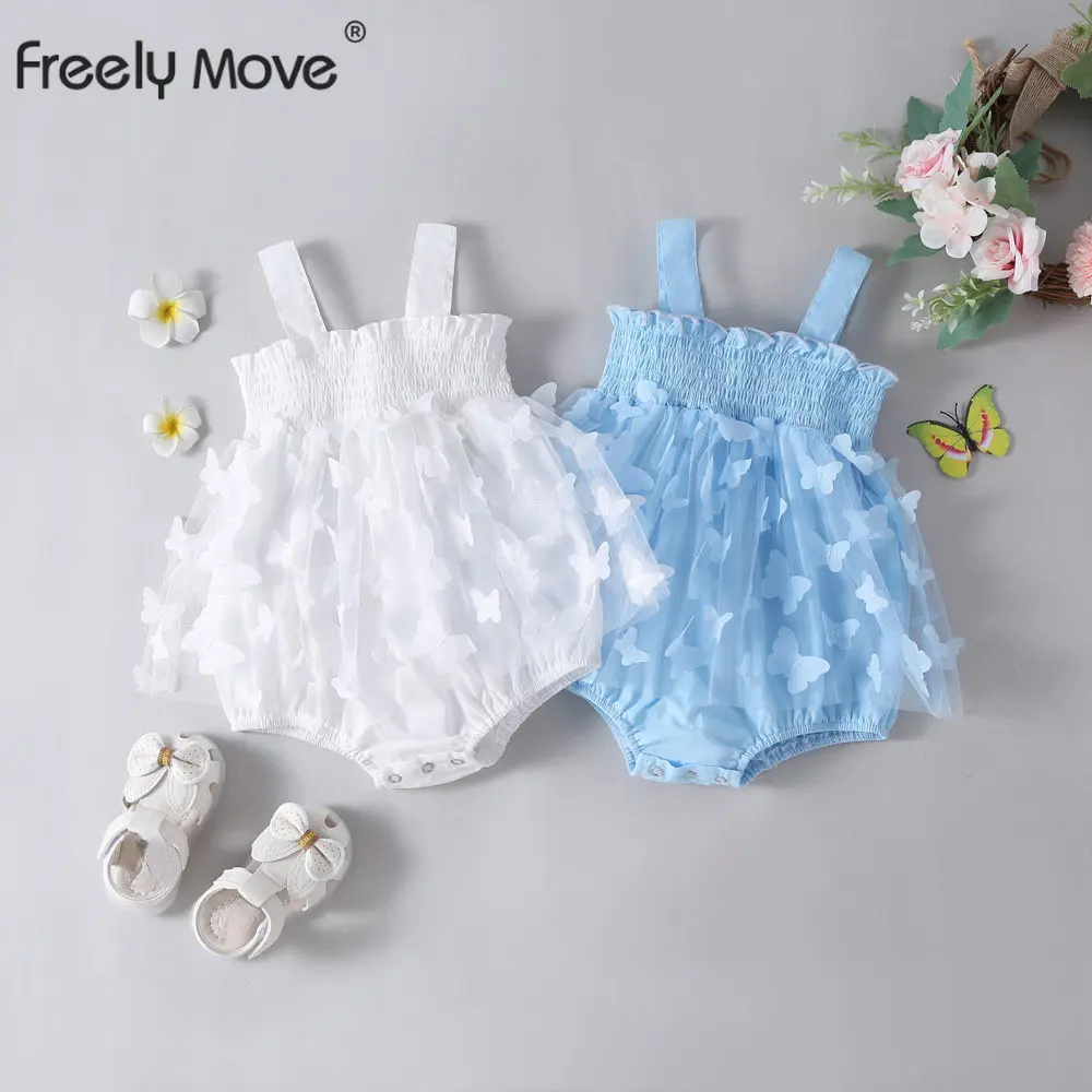 

2023 New Summer Baby Girls Rompers Newborn Princess Baby Clothing Sweet Toddler Infant Romper Suspender Tulle Jumpsuit