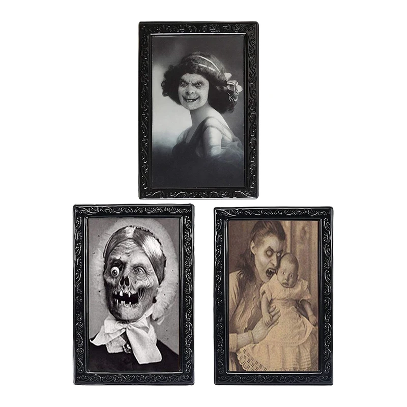 

3 Pack Halloween 3D Lenticular Magic Hologram Wobble Pictures - Wall Portrait With Horror Scary Efficient As Decoration