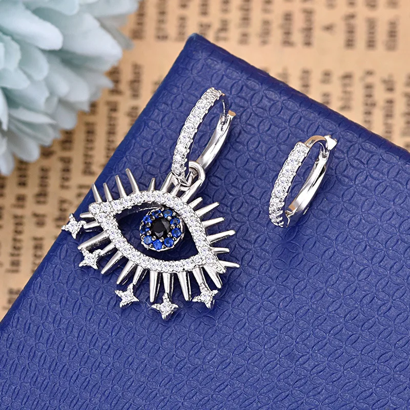 

New Fashion Charm Evil Eye Earrings for Women CZ Rhinestones Asymmetrical Ear-rings Ear Jewelry Trend Girl Party Friendship Gift