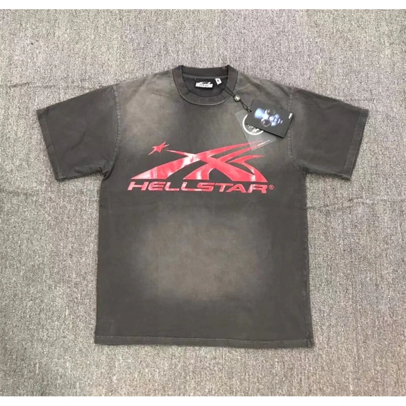 

Hellstar Short Retro Wash Old Red Letter Print Round Neck High Street Label 1:1 Loose Couple Short T