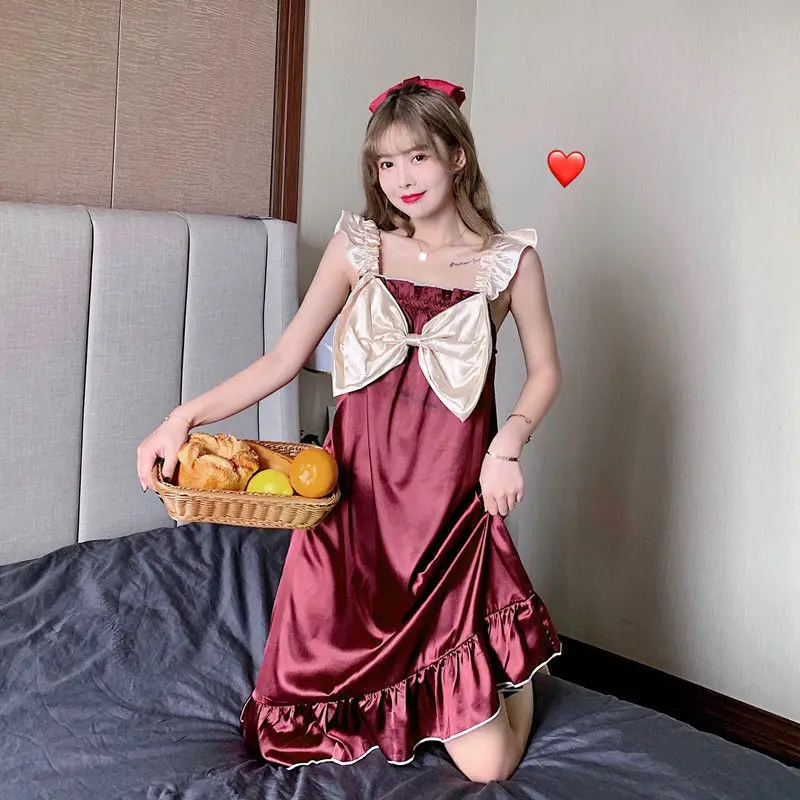 

Sexy Sleeveless Long Nightgown Womens Sleepwear Ice Silk Princess sweet Night Dress Nightdress Sleep Wear Lingerie Dress X22