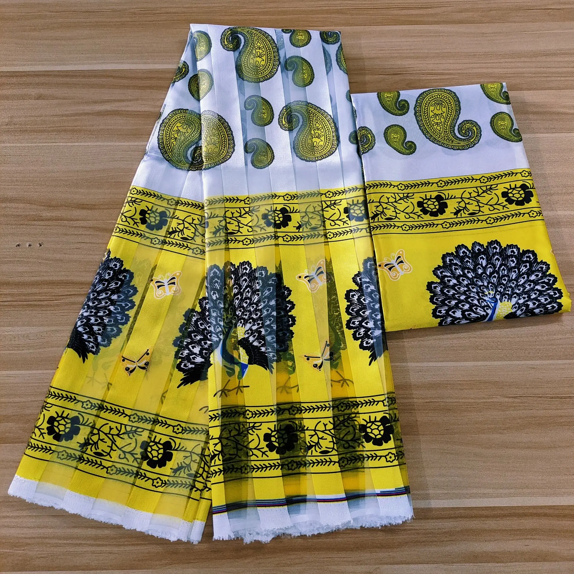 

Желтый стиль, африканская Мягкая Шелковая атласная ткань, высокое качество, 3 ярда, стандартная ткань из органзы для вечеринки