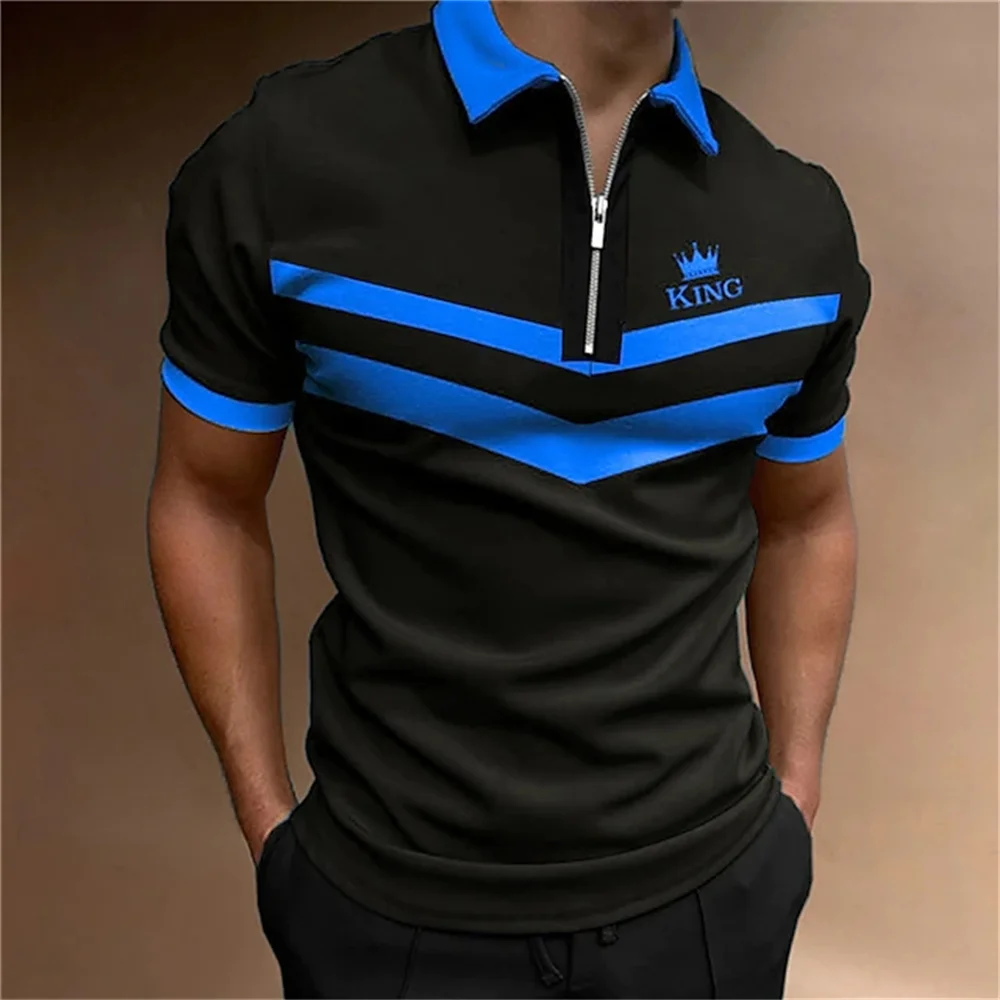 

Men's Tops Polo Golf Men's King Print T Shirt High Quality Turndown Short Sleeve Zipper Pullover Original Golf Wear Men Clothing