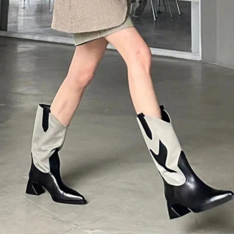 

2023 New Autumn and Winter Color Matching Knight Boots V Boots Women's High Boots Cowboy Boots Botas Altas Plataforma Mujer