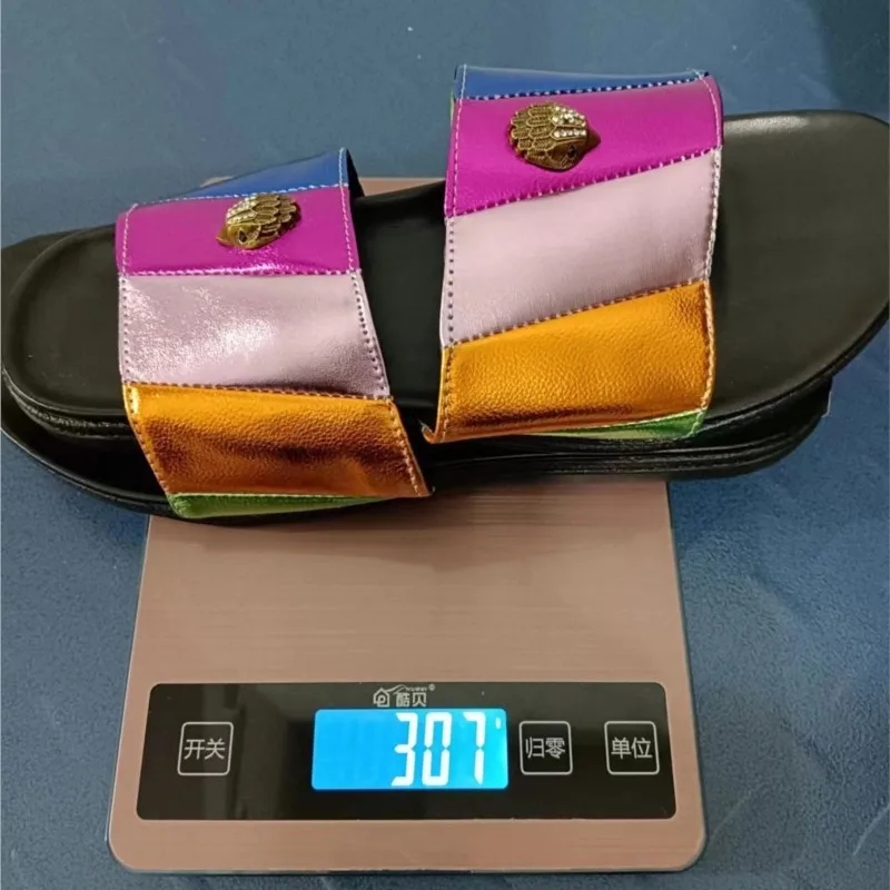 women slippers Eagle Head Diamond Buckle Sandals Designer Hardware outdoor flat heel  Ladies Sandals 37-43 Size women slides