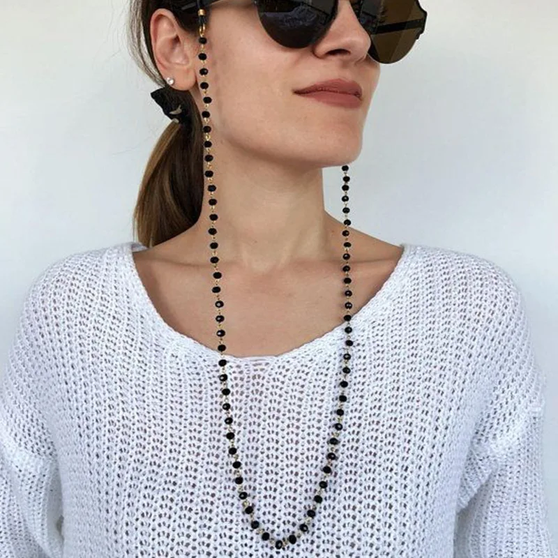 

2022 Summer Accessories Handmade Sunglasses Ladies Mask Chain Black Glass Beads Glasses Chain Keychain Lanyard Anti-Slip Anti-Lo