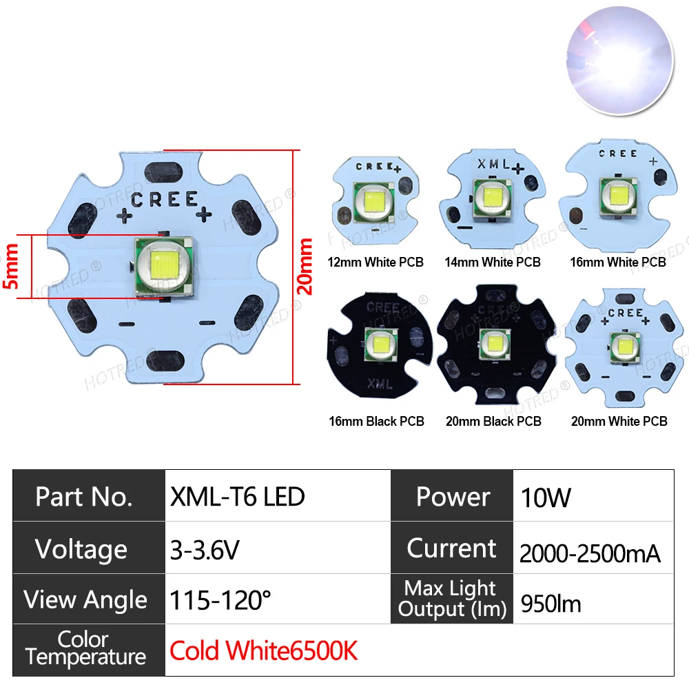 

HotRed 10W XML T6 LED фонарики 5 шт.