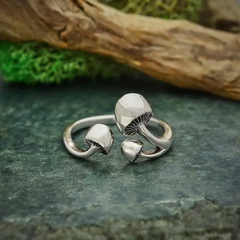 

Punk Mushroom Rings For Women Men Fashion Punk Creative Funny Korean Charm Opengs Rings 90s Aesthetic Jewelry Gifts