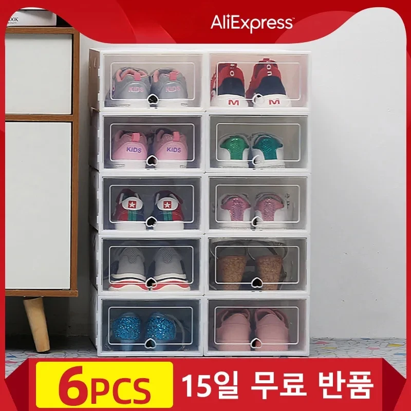 

6Packs Transparent Shoe Box Shoes Organizers Plastic Thickened Foldable Dustproof Storage Box Stackable Combined Shoe Cabinet
