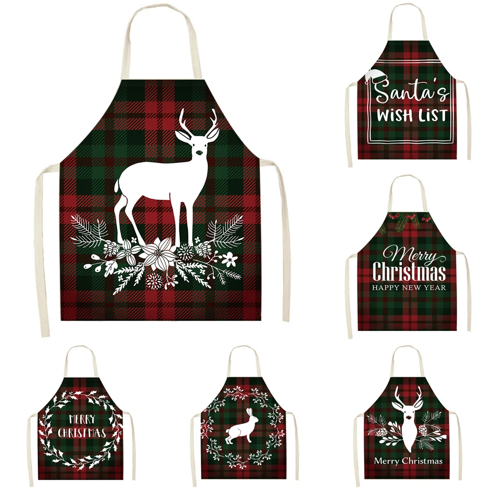 

Christmas Decoration Santa Green Sleeveless Apron 68x55cm Linen Kitchen Apron Men Women Home Cooking Baking Waist Apron Delantal