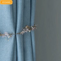 french light luxury cotton and linen fabric curtain for living room bedroom solid color blackout curtain custom finished product