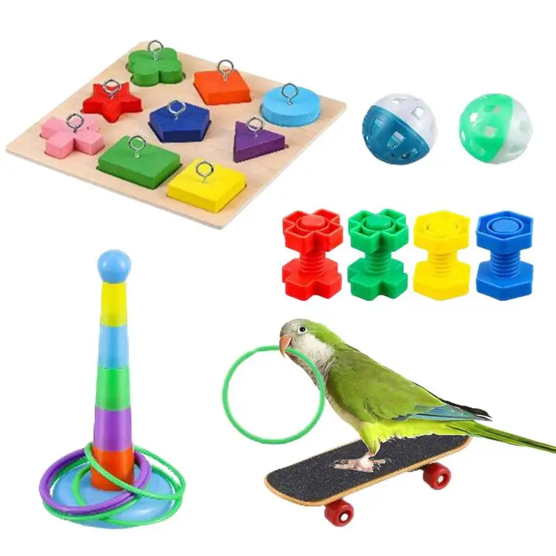 

Bird Toys For Parrots Bird Chew Toy With Skateboard 9PCS Cockatiel Toys And Accessories Bird Cage Accessories Colorful Set