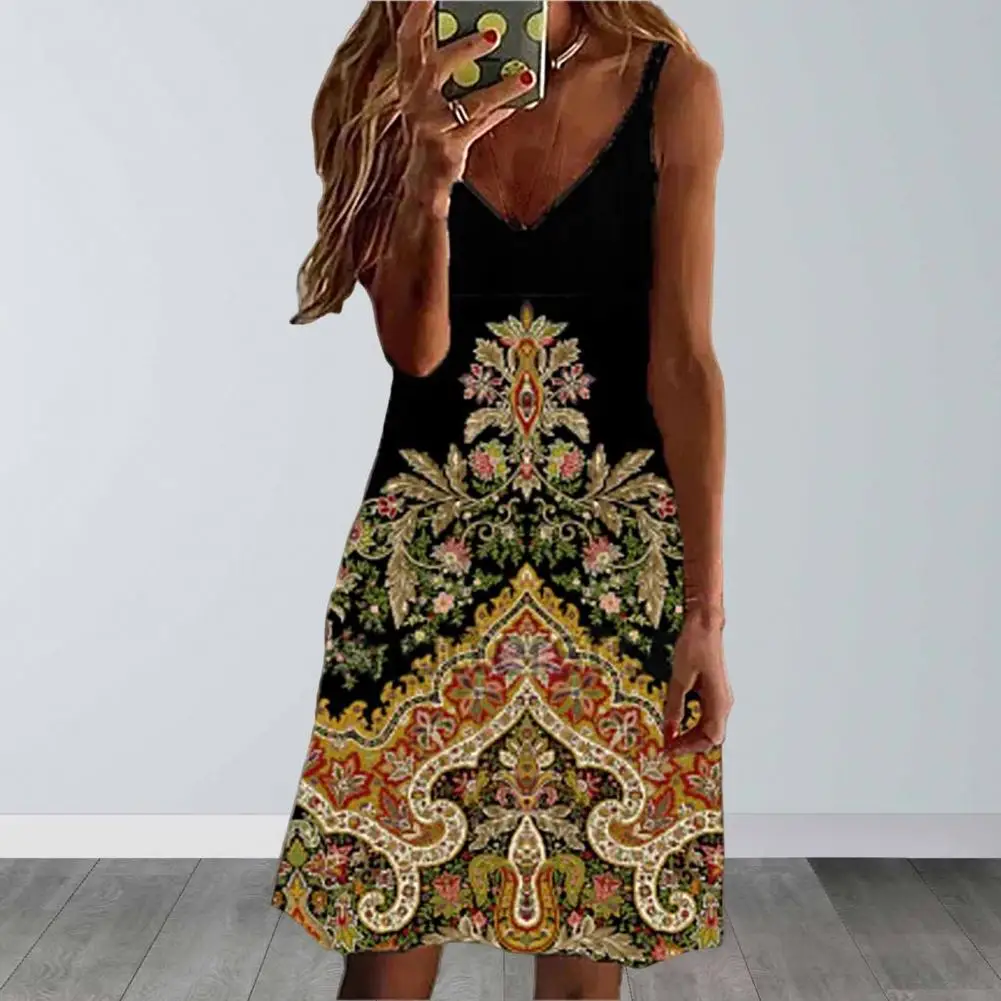 

Summer Women Dress V-Neck Spaghetti Straps Loose Waist Camisole Dress Colorful Floral Print Sling Mini Dress Female Clothing