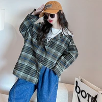 teenage girls outerwear 2022 autumn long sleeve plaid hooded jacket for kids casual all match streetwear tops children clothes