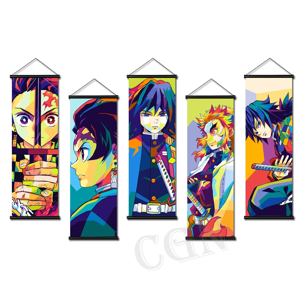 

Demon Slayer Prints Anime Hanging Pictures Figure Scroll Vintage Tanjiro Canvas Manga Poster Paintings for Living Room Wall Art