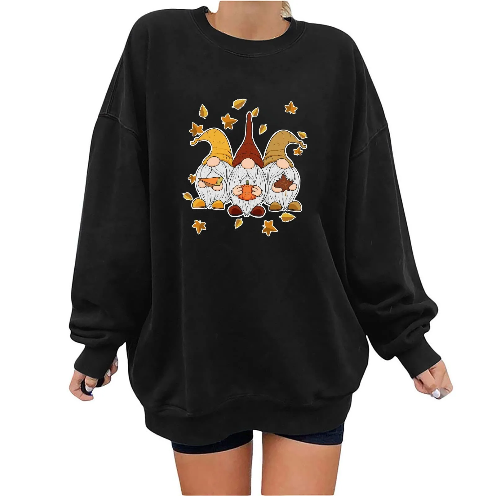 

Thanksgiving Cute Print Solid Color Top Loose Round Neck Long Sleeve Casual Loose Pullover Womens Oversized Sweat Shirts Women