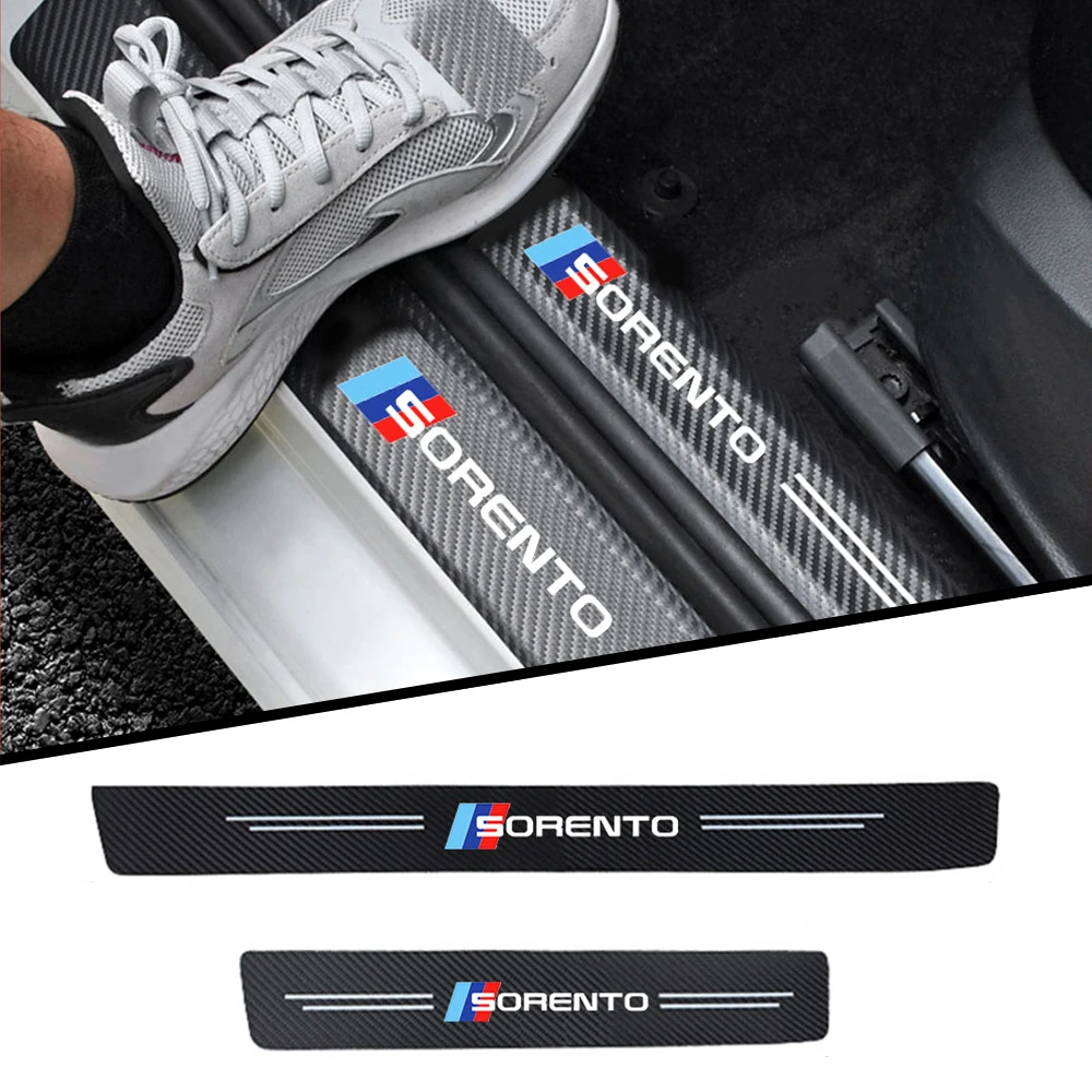 

4pcs car Sticker door carbon leather Fiber Sill Plate For SORENTO Accessories Car styling