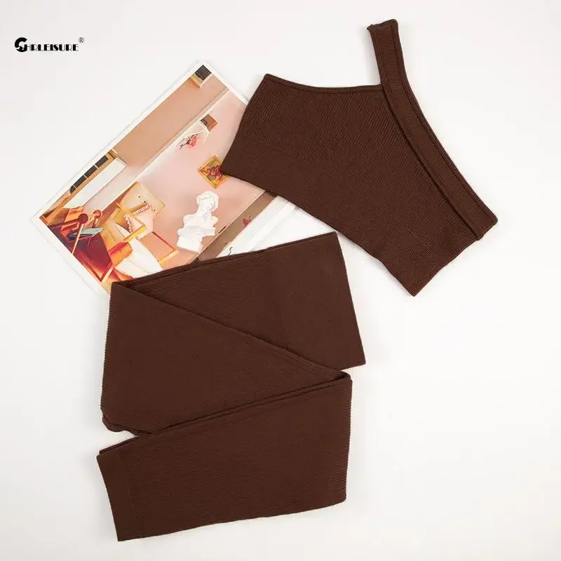 Бесшовный спортивный комплект CHRLEISURE женский костюм для фитнеса йоги в рубчик