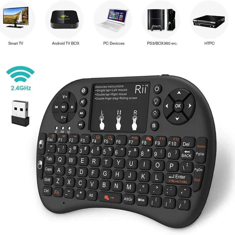 Фото Мини-клавиатура Rii X8 с тачпадом для Android TV Box Smart TV/ПК/Ipad Голосовой поиск со светодиодной подсветкой RU/US Беспроводная клавиатура №1