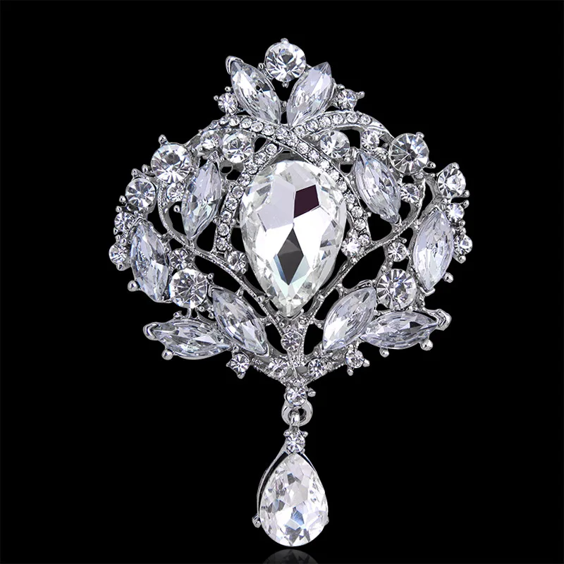 

Sheishow Shiny Banquet Accessories Glass Crystal Brooch for Women Floral Water Drop Pendant Design Fashion OL Style Jewelry Gift