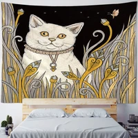 cute cat illustration wall hanging tapestry hippie art deco blanket curtain hanging at home bedroom living room decoration