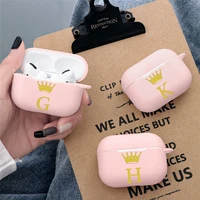 initial letter a z earphone case for apple charging box for airpods 1 2 3 pro golden letter crown pink wireless bluetooth case