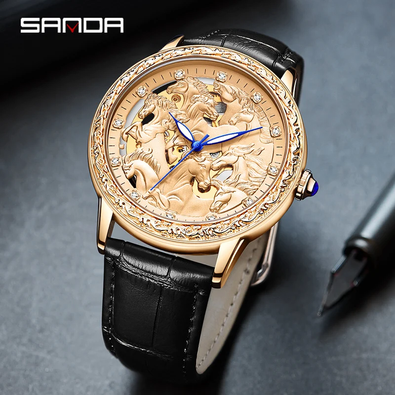 

SANDA Men Tourbillon Mechanical Watch Business Leather Waterproof Sports Skeleton Automatic Wristwatch Luxury Reloj Hombre