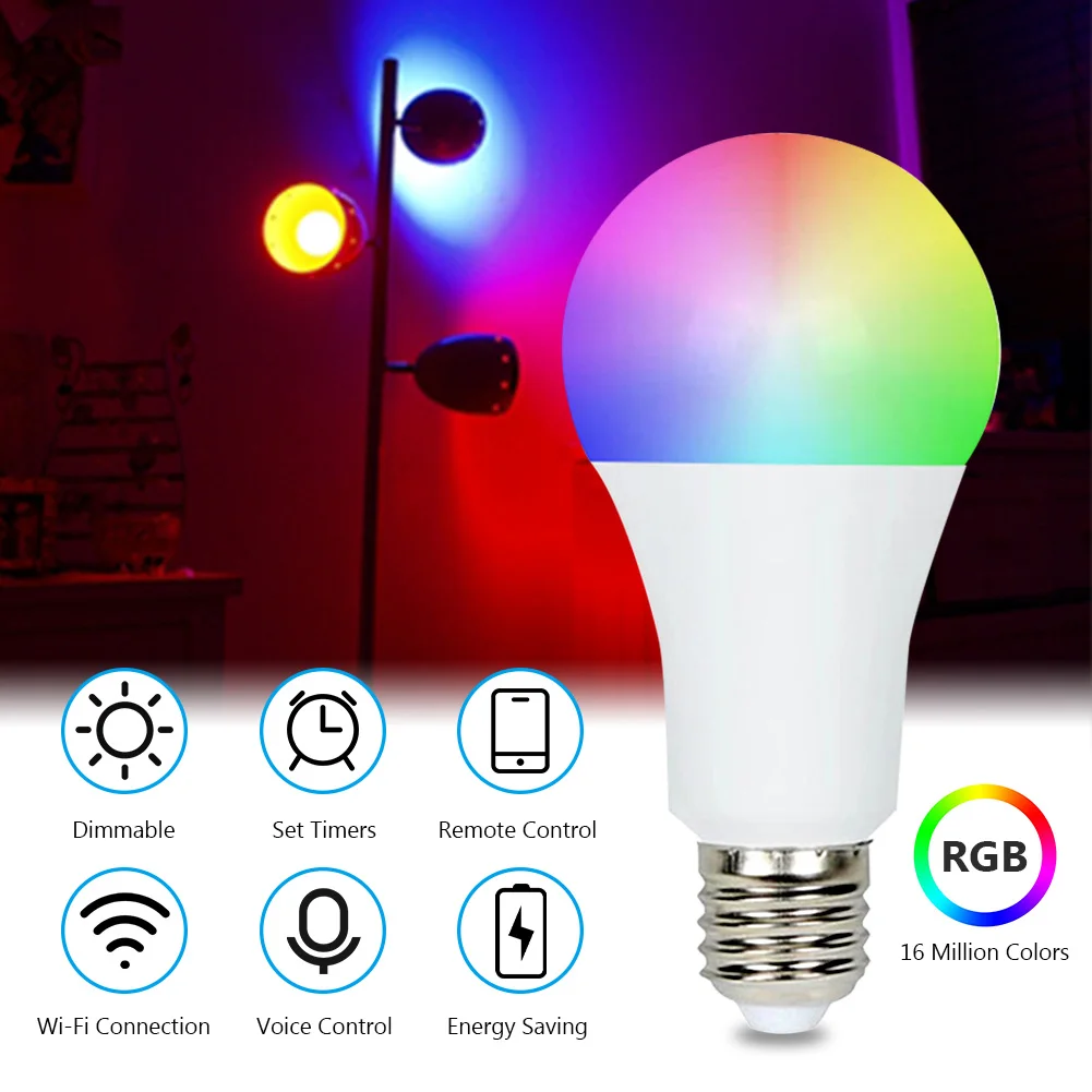 

WiFi Smart LED Bulb E27 RGB Lamp Work With Alexa/Google Home 85-265V RGB+White Dimmable Timer Function Magic Bulb LED SMD 2835